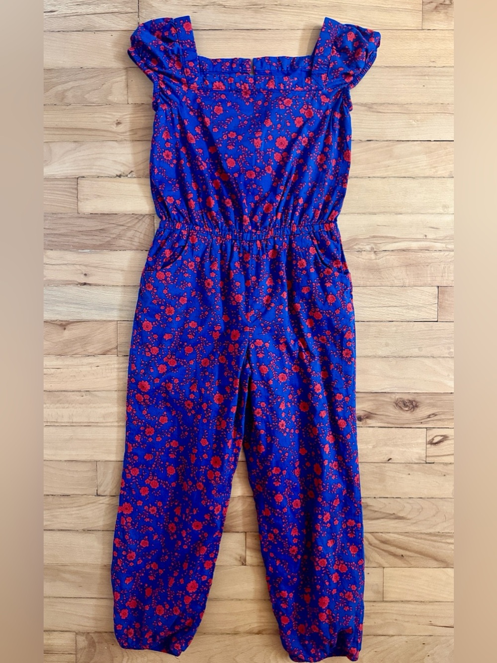 Janie and Jack Royal Blue Jumpsuit with Red Floral Pattern